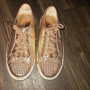 Michael Michael Kors Rose Gold Studded Sneakers Size 8.5 leather uppers